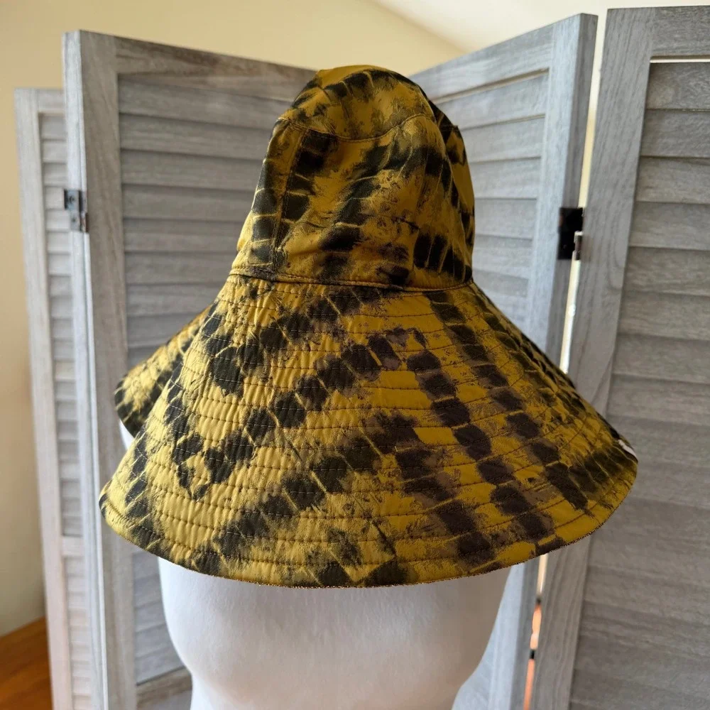Oseree Reversible Bucket Hat Gold Tie Dye Gold Metallic Lurex Wide Brim Lumiere - Picture 8 of 10